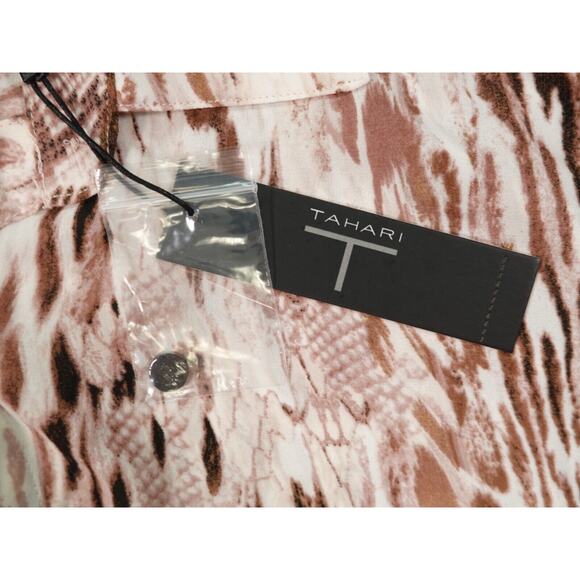 Tahari Womens Brown Collared Button Up Long Sleeve Animal Print Blouse Size S8 - Picture 8 of 12